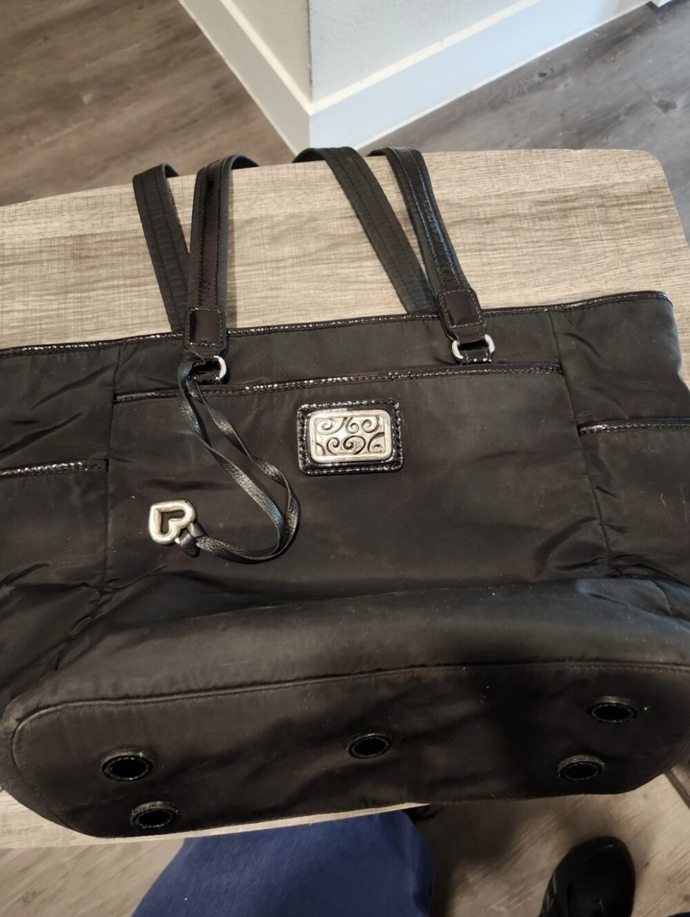 Brighton Stevie Everywhere Tote Black Nylon Patent Leather Laptop Travel Bag EUC